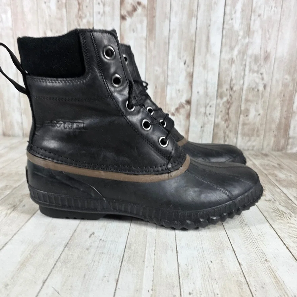 Sorel Men's Black Leather Lace Up Duck‎ Winter Snow Boots Waterproof Size 10
